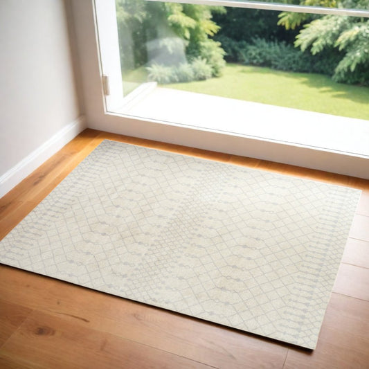 3' X 5' Blue and Ivory Abstract Power Loom Washable Area Rug