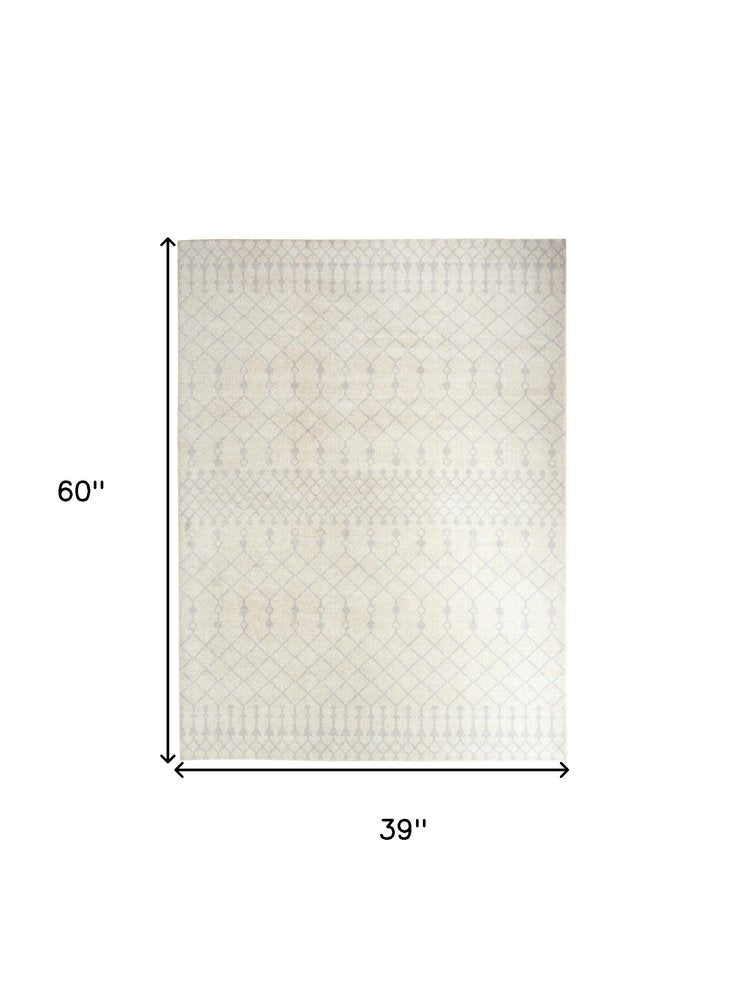 3' X 5' Blue and Ivory Abstract Power Loom Washable Area Rug