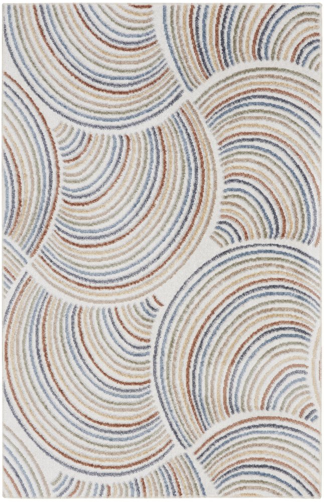 3' X 5' Blue and Ivory Abstract Power Loom Washable Area Rug