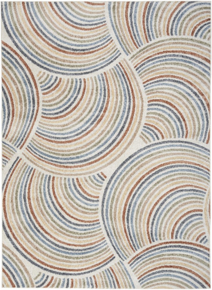 4' X 6' Blue and Ivory Abstract Power Loom Washable Area Rug