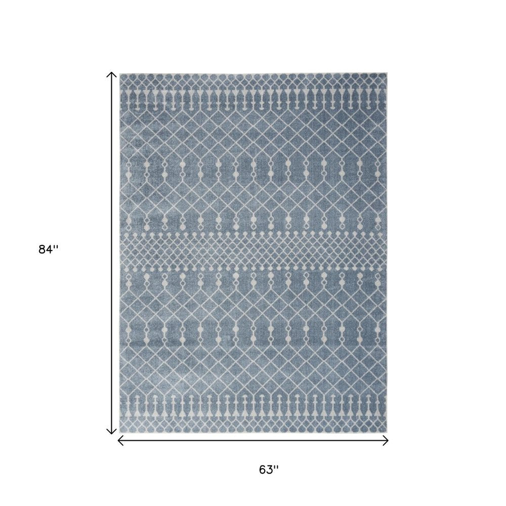 5' X 7' Blue And Ivory Abstract Washable Area Rug