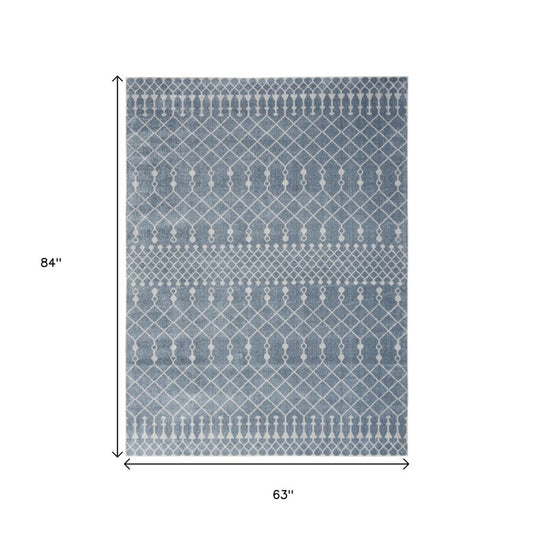 5' X 7' Blue And Ivory Abstract Washable Area Rug