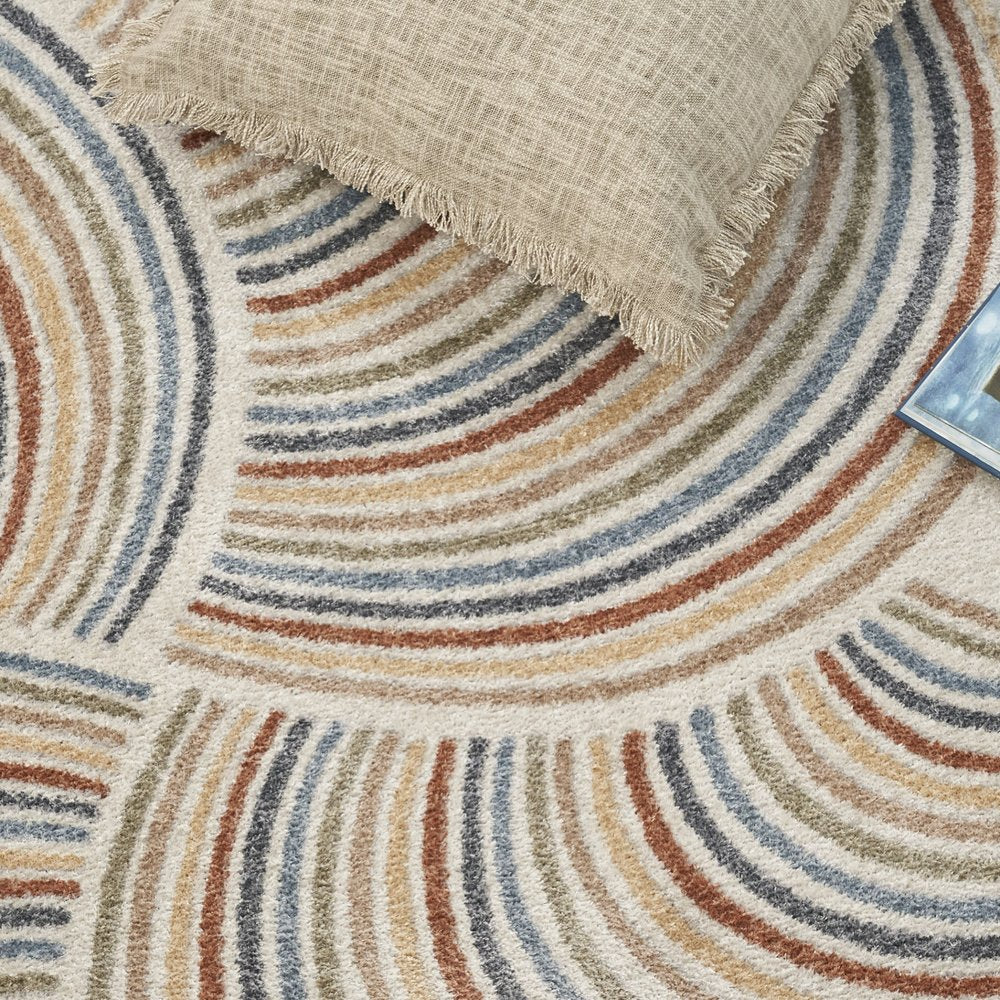 5' X 7' Blue and Ivory Abstract Power Loom Washable Area Rug