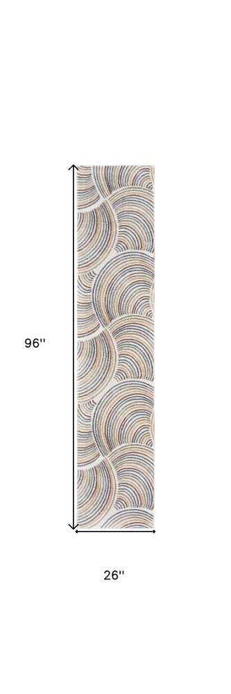 8' Blue And Ivory Abstract Washable Runner Rug