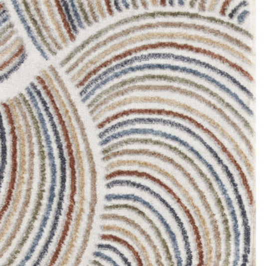8' Blue And Ivory Abstract Washable Runner Rug