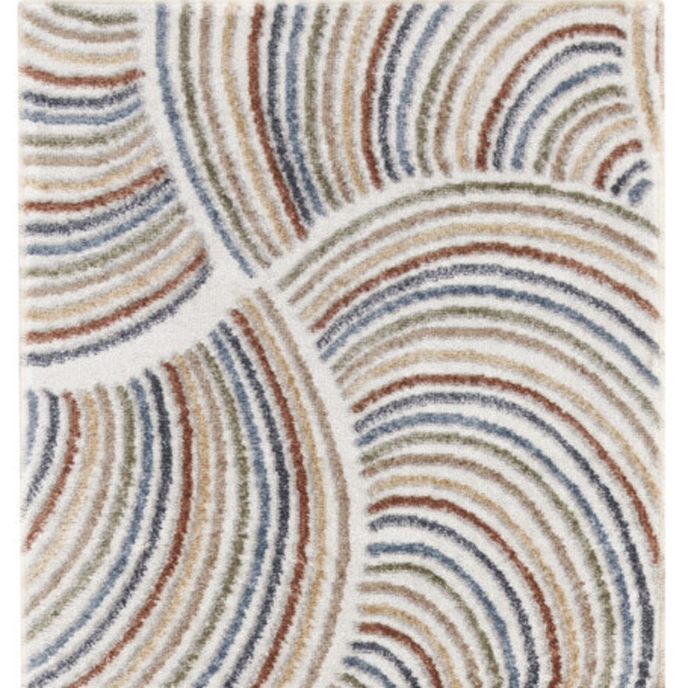 8' Blue And Ivory Abstract Washable Runner Rug