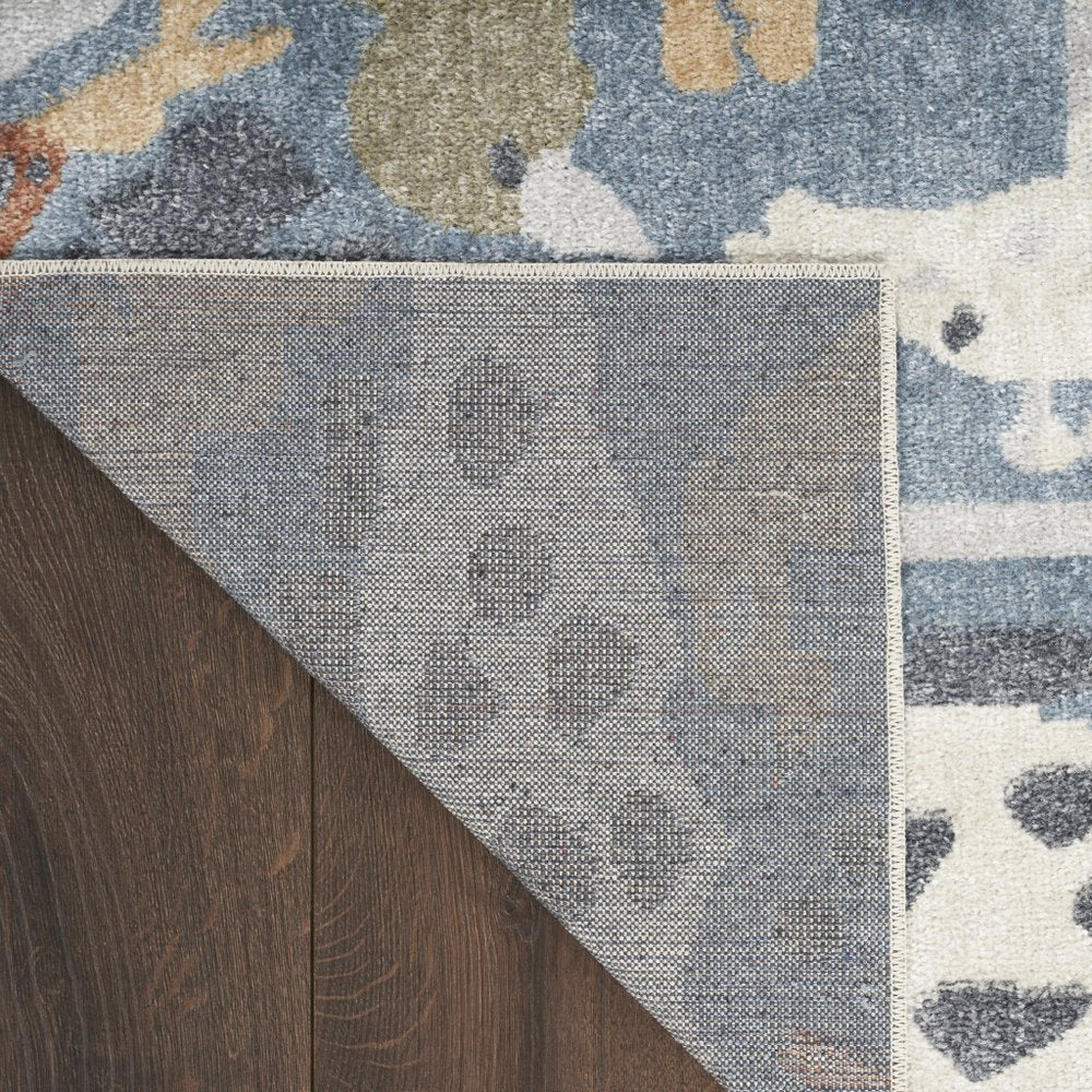 5' X 7' Ivory Blue and Gray Kids Jungle Animal Print Washable Area Rug
