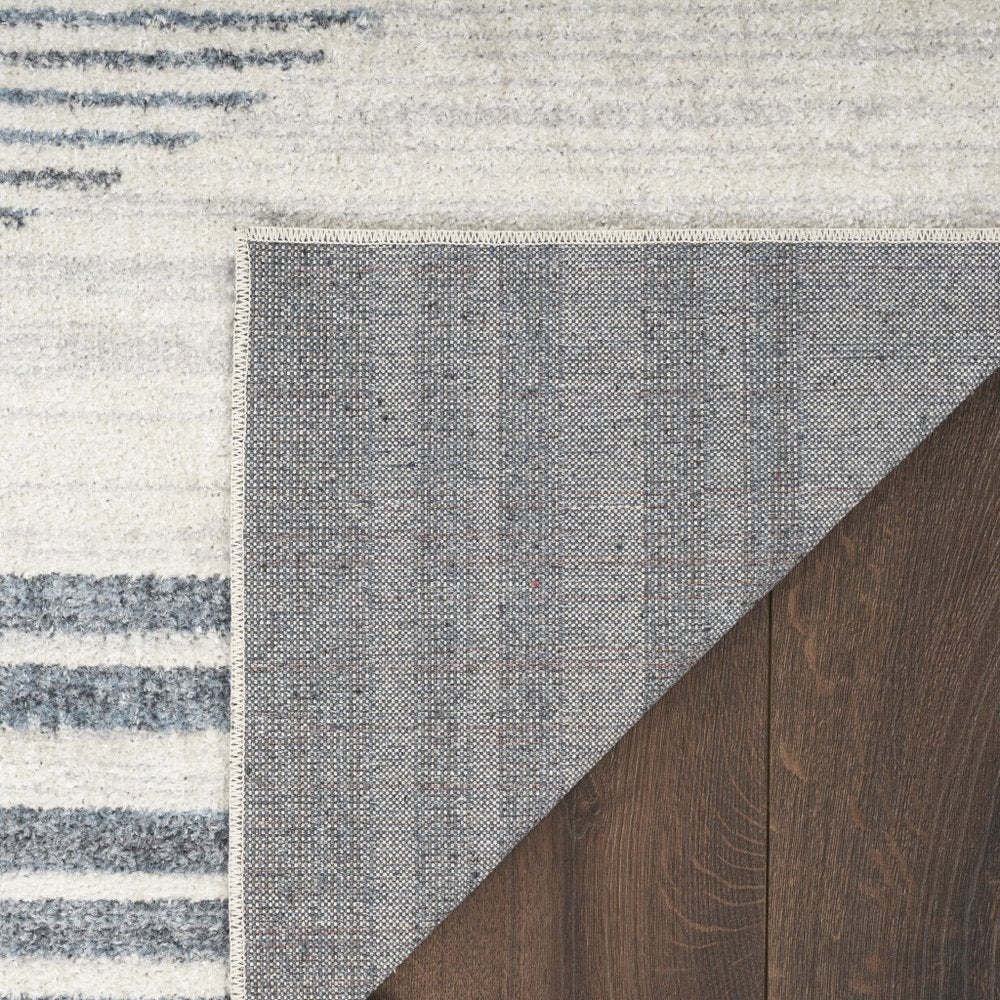 10' Blue And Ivory Geometric Washable Runner Rug