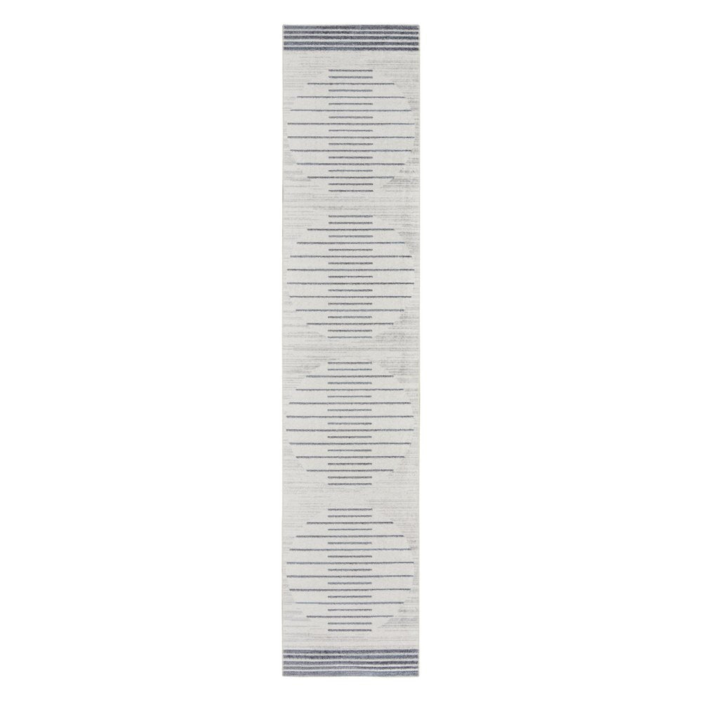 10' Blue And Ivory Geometric Washable Runner Rug