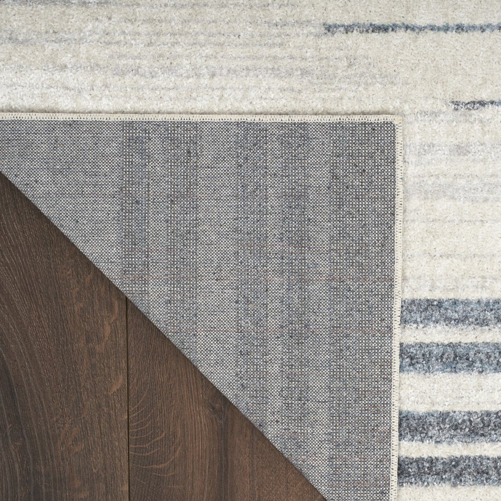 10' Blue And Ivory Geometric Washable Runner Rug