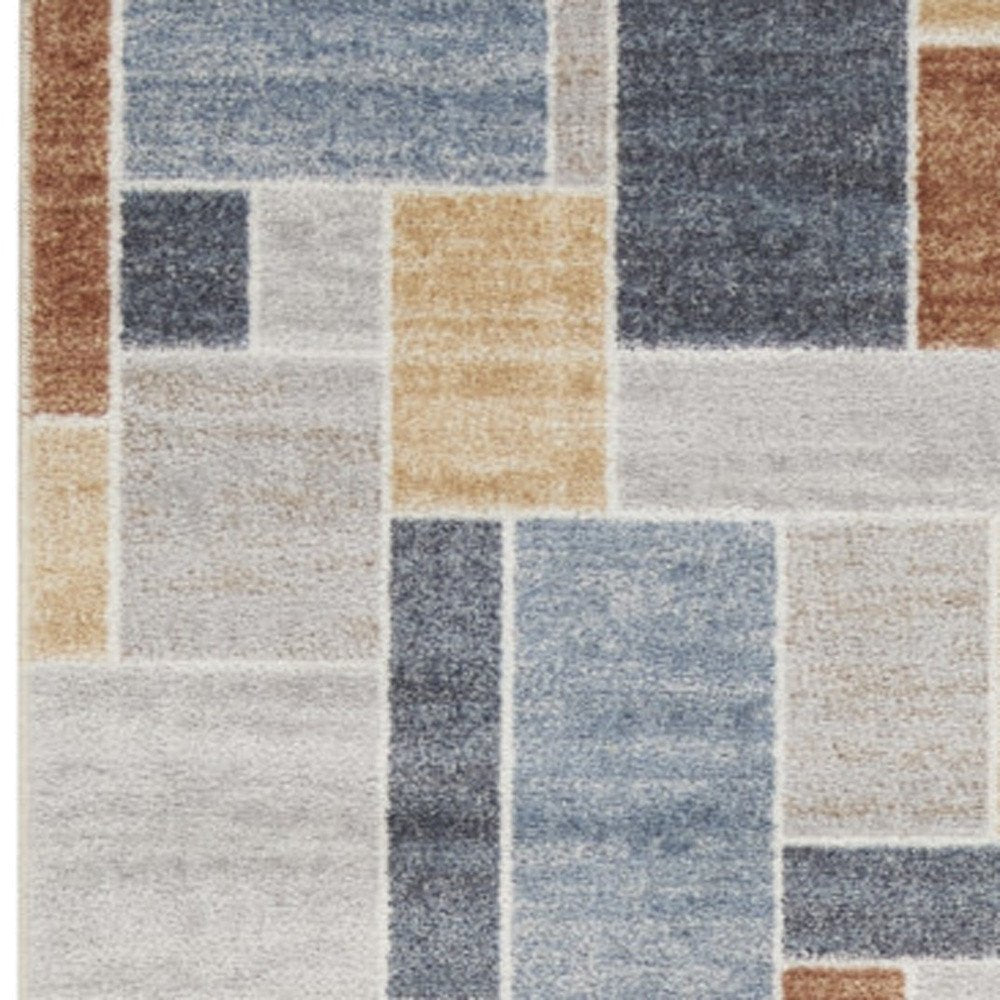 10' Blue And Green Geometric Washable Runner Rug