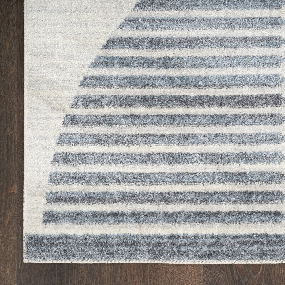 10' Blue And Ivory Geometric Washable Runner Rug