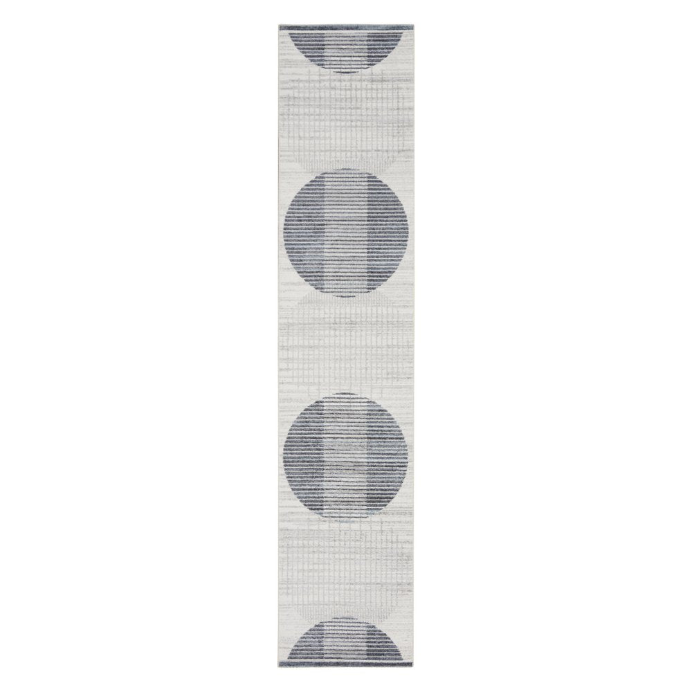 10' Blue And Ivory Geometric Washable Runner Rug