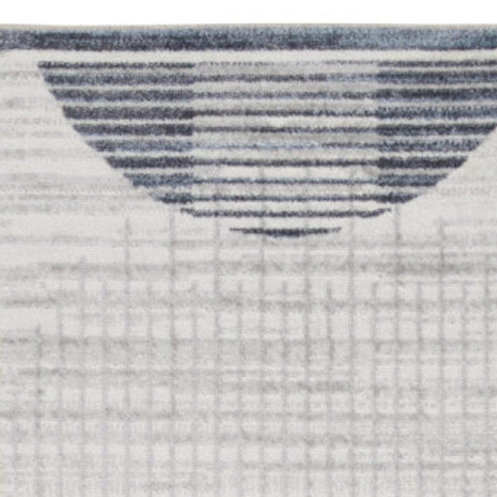 10' Blue And Ivory Geometric Washable Runner Rug