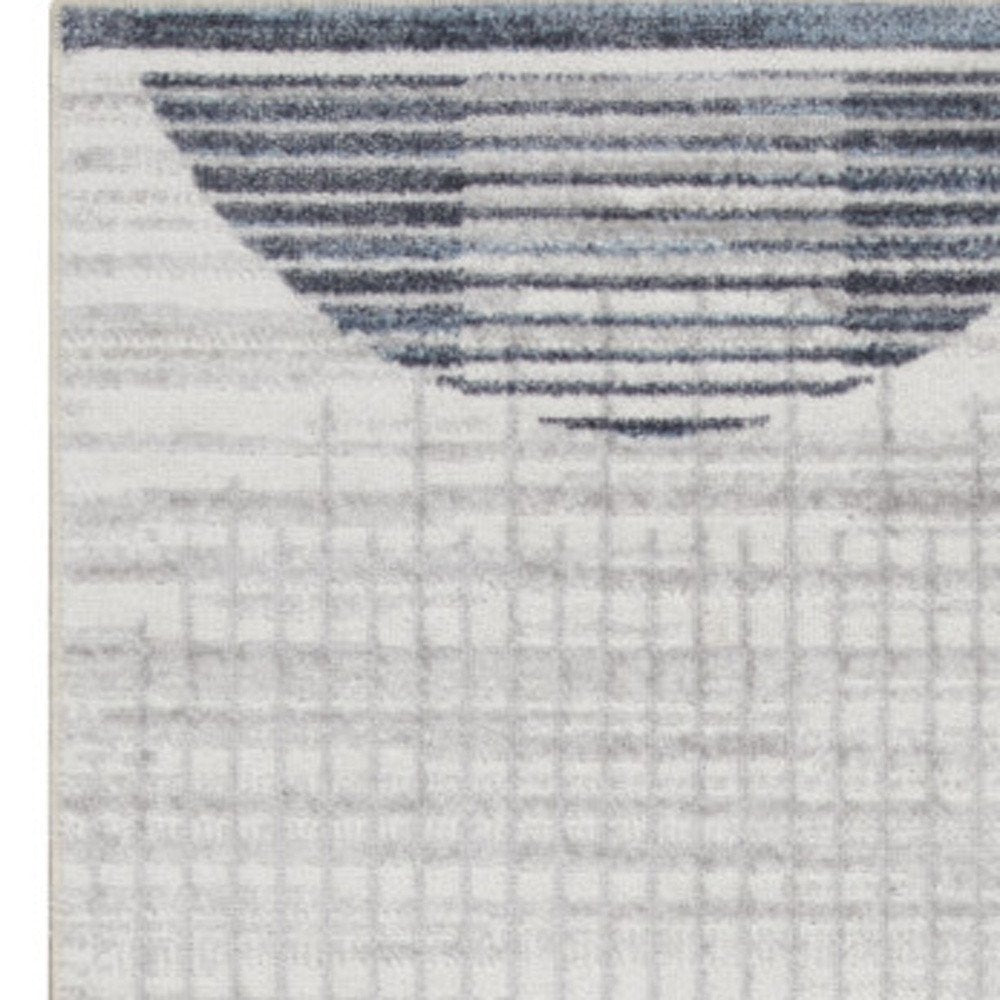 10' Blue And Ivory Geometric Washable Runner Rug