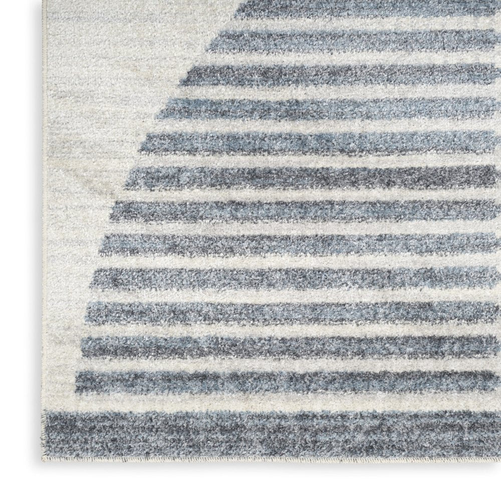 10' Blue And Ivory Geometric Washable Runner Rug