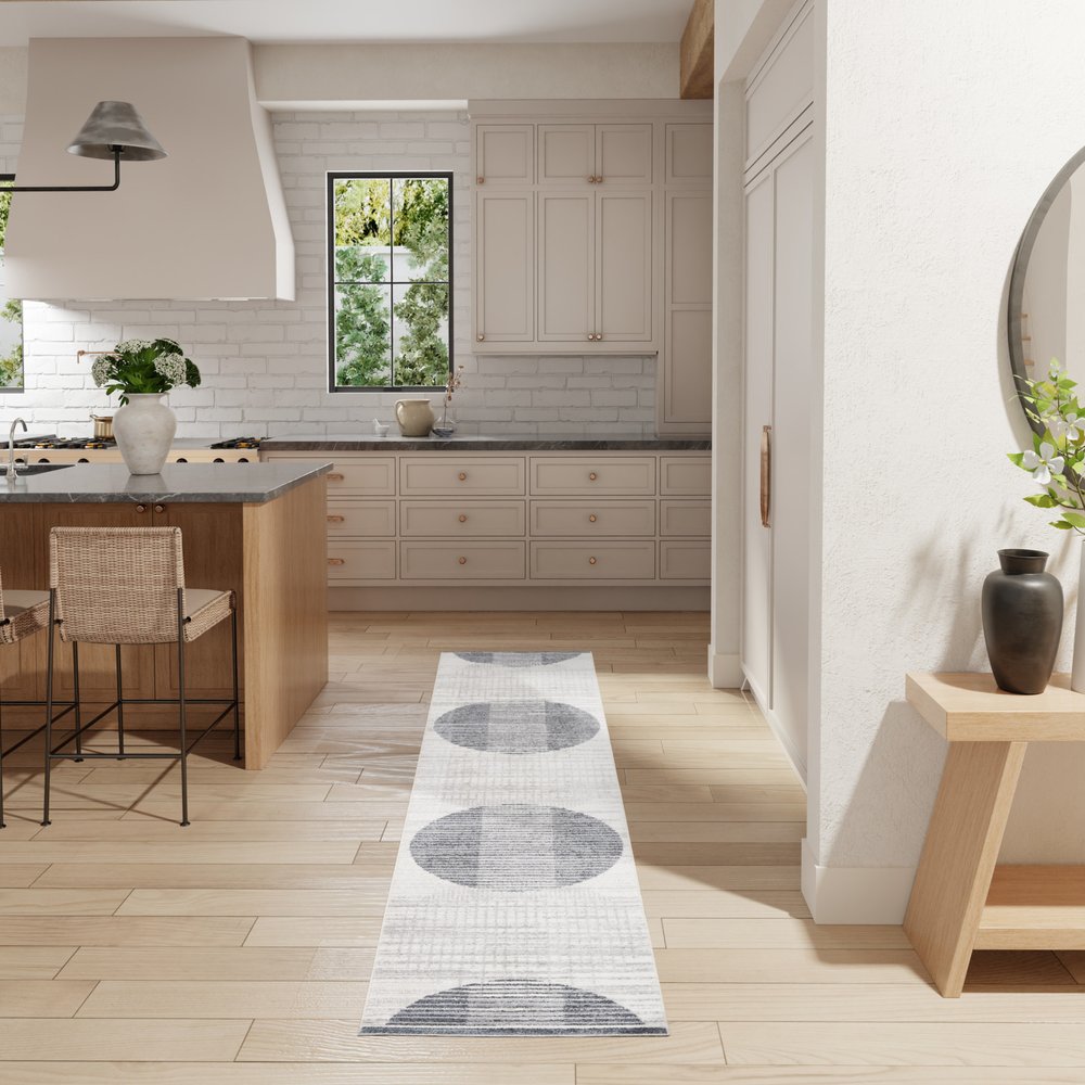 10' Blue And Ivory Geometric Washable Runner Rug