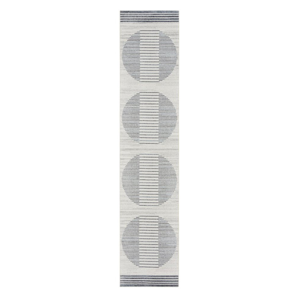 12' Blue And Ivory Geometric Washable Runner Rug