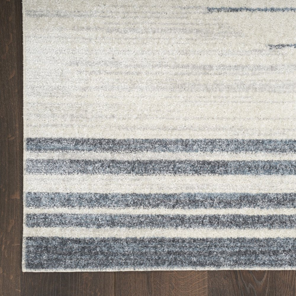 12' Blue And Ivory Geometric Washable Runner Rug