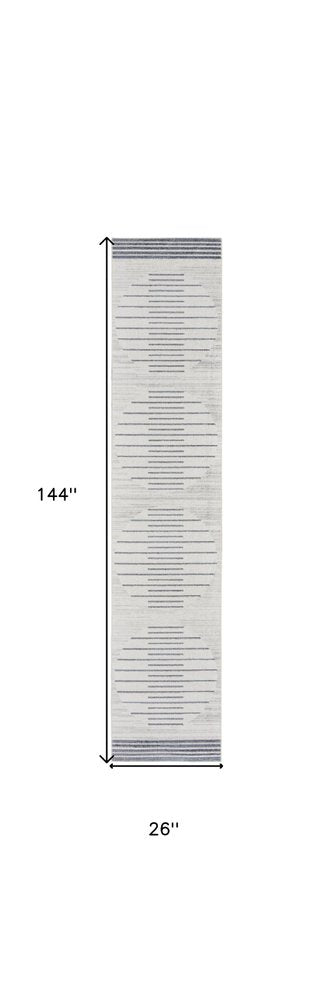 12' Blue And Ivory Geometric Washable Runner Rug