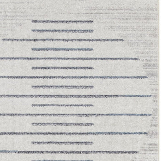 12' Blue And Ivory Geometric Washable Runner Rug