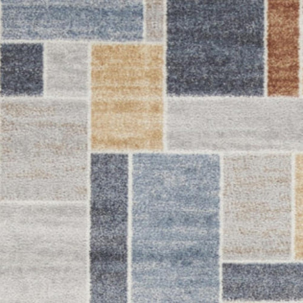 12' Blue And Green Geometric Washable Runner Rug