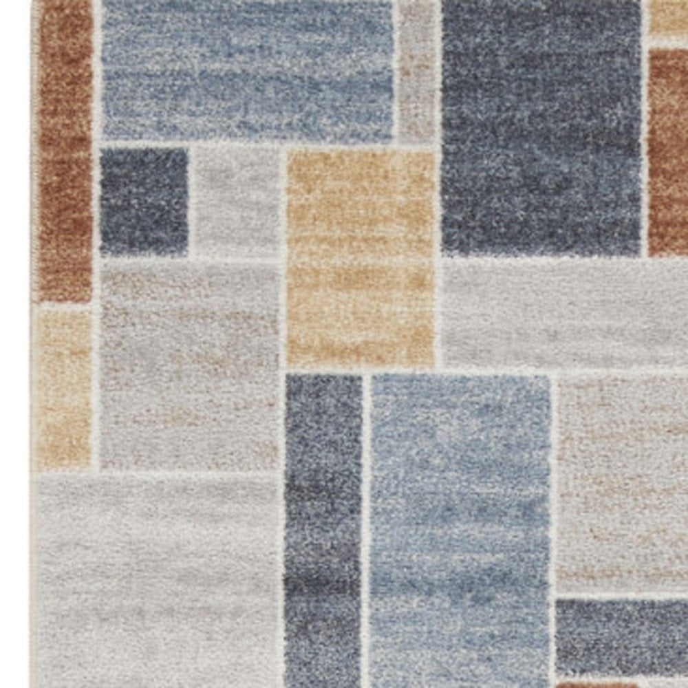 12' Blue And Green Geometric Washable Runner Rug