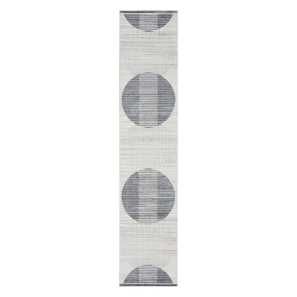 12' Blue And Ivory Geometric Washable Runner Rug