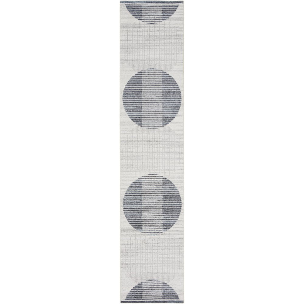 12' Blue And Ivory Geometric Washable Runner Rug
