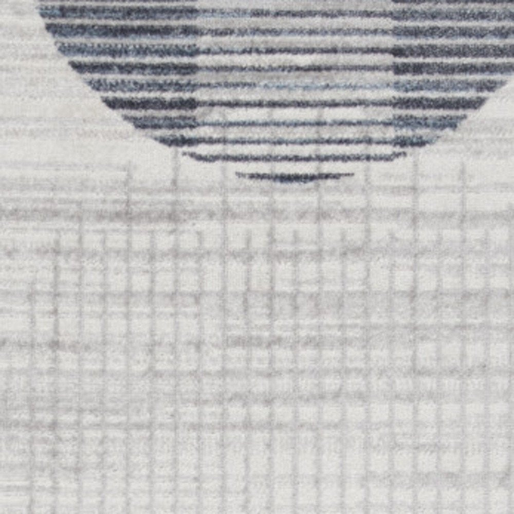 12' Blue And Ivory Geometric Washable Runner Rug