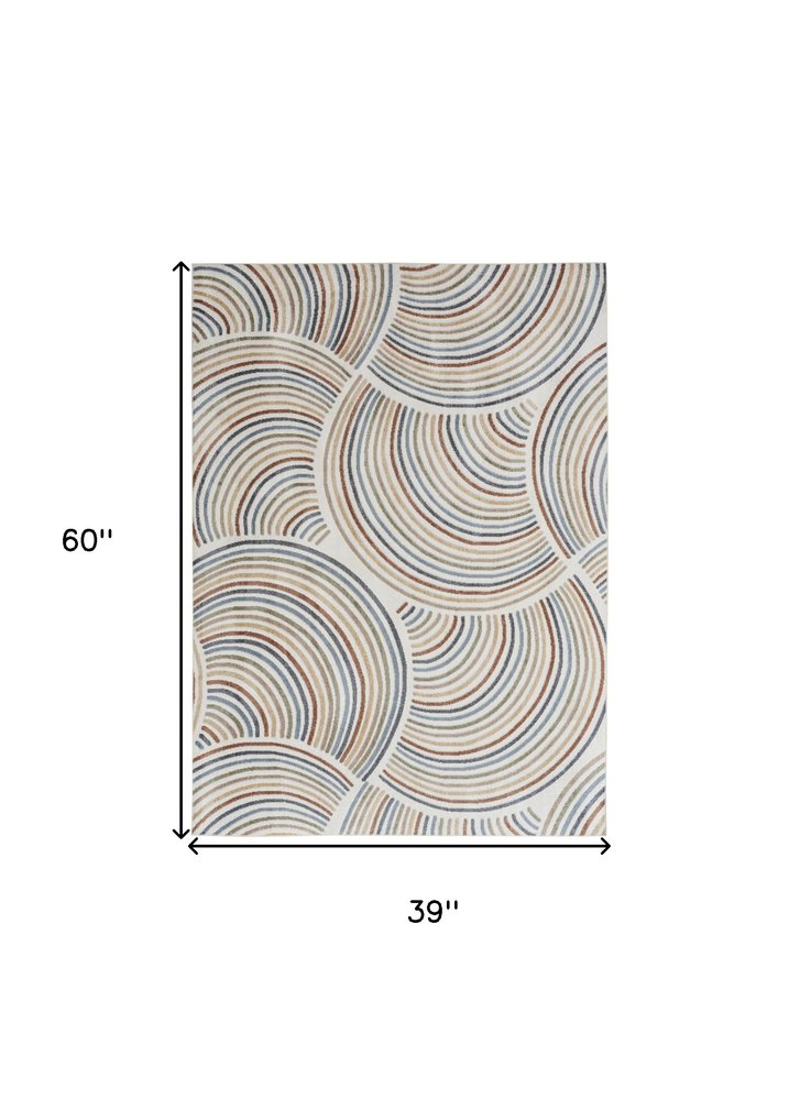 3' X 5' Blue and Ivory Geometric Power Loom Washable Area Rug