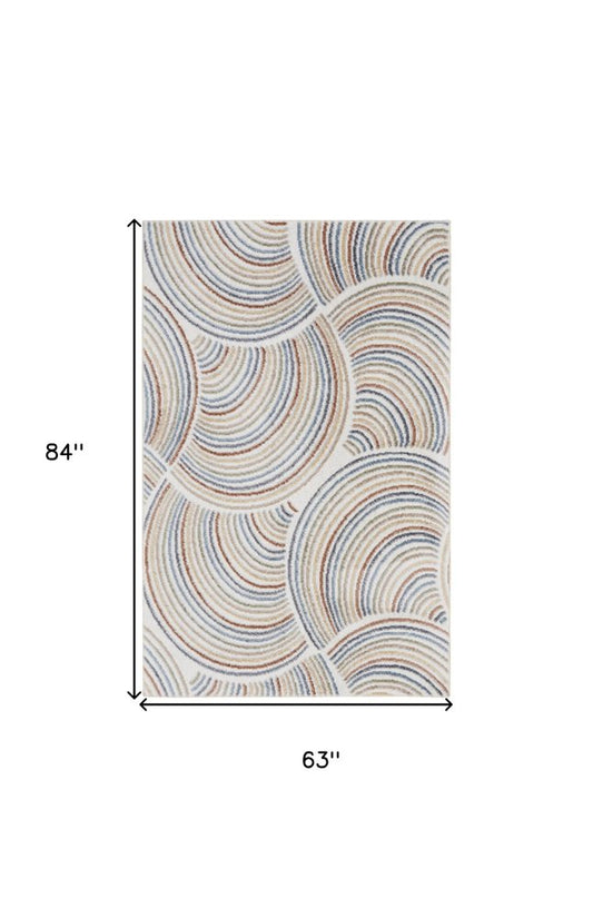 5' X 7' Blue and Ivory Geometric Power Loom Washable Area Rug