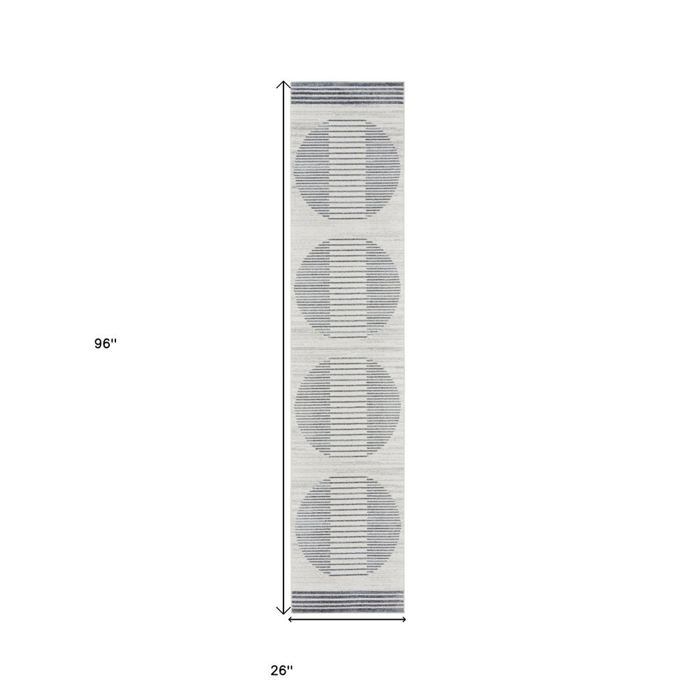 8' Blue And Ivory Geometric Washable Runner Rug