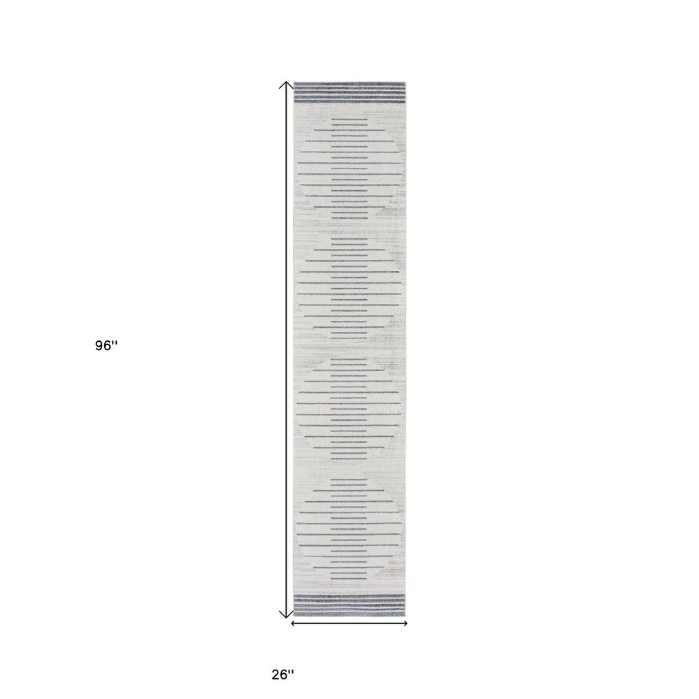 8' Blue And Ivory Geometric Washable Runner Rug