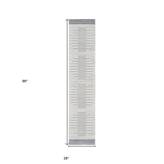 8' Blue And Ivory Geometric Washable Runner Rug