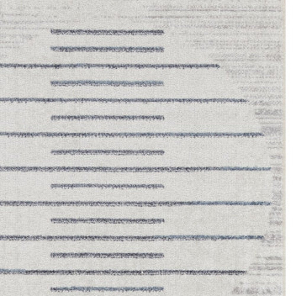 8' Blue And Ivory Geometric Washable Runner Rug