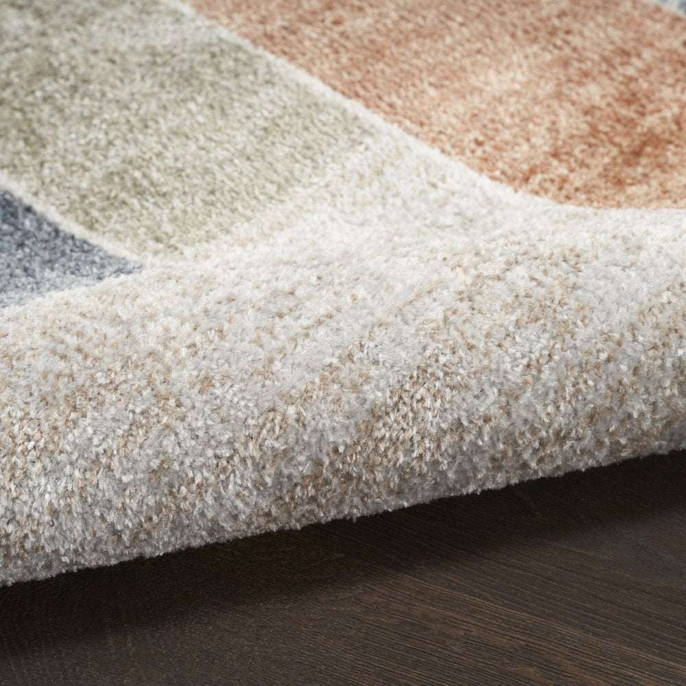 8' Blue And Green Geometric Washable Runner Rug