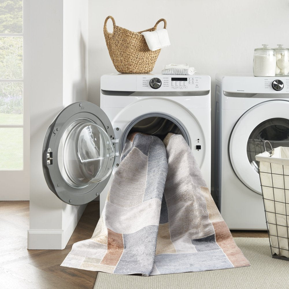 8' Blue And Green Geometric Washable Runner Rug