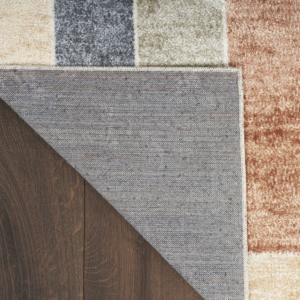 8' Blue And Green Geometric Washable Runner Rug