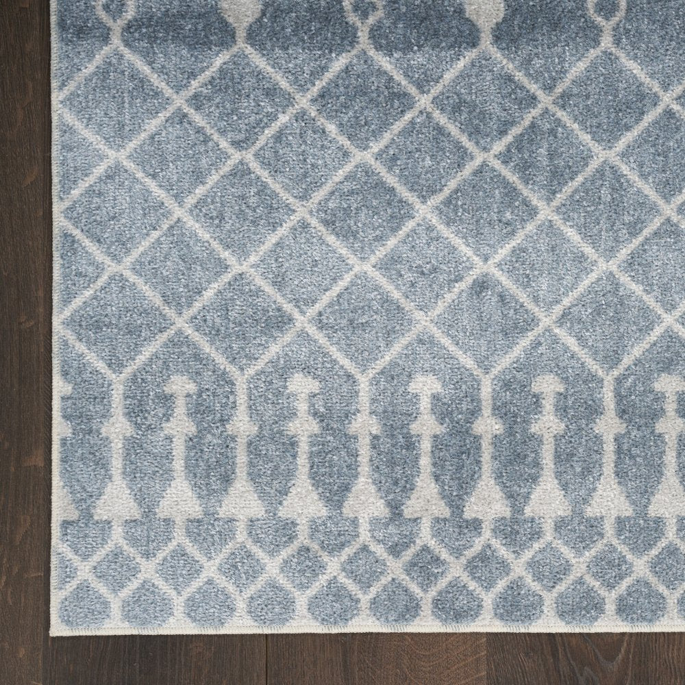 10' Blue And Ivory Moroccan Washable Runner Rug