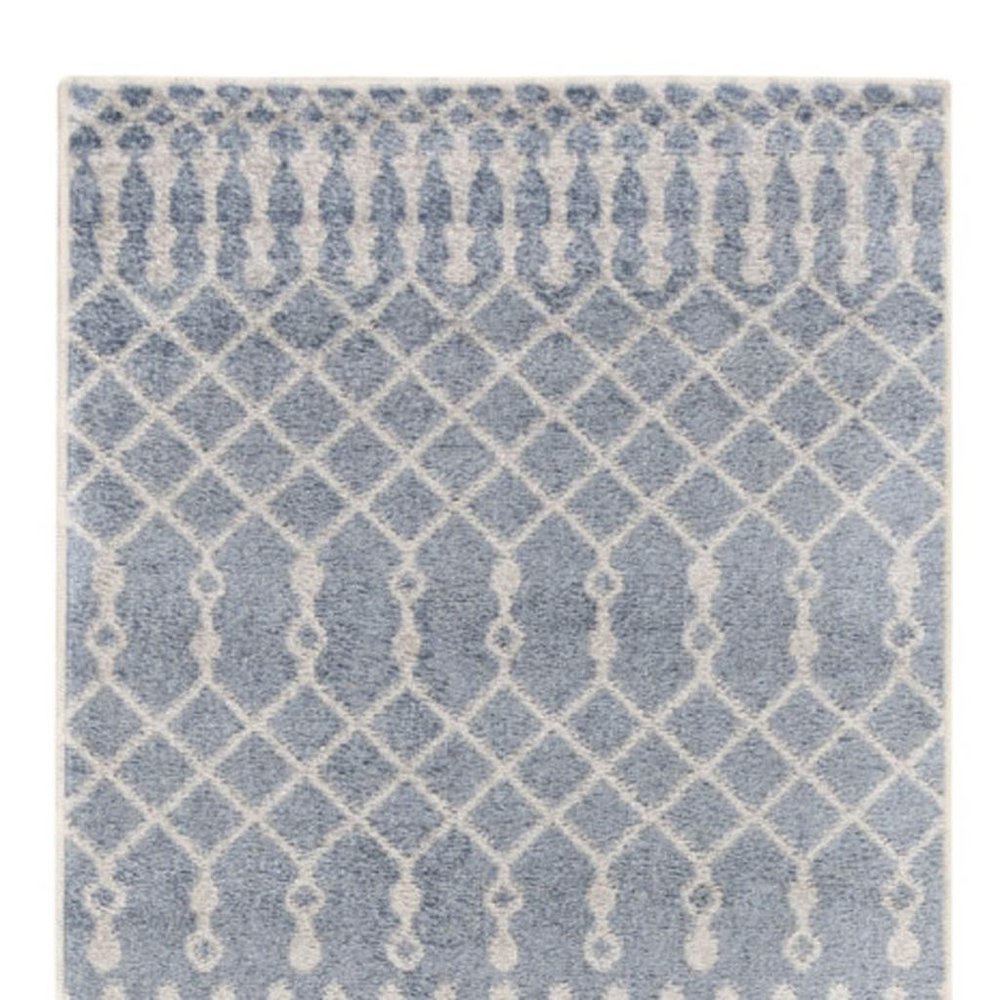 10' Blue And Ivory Moroccan Washable Runner Rug