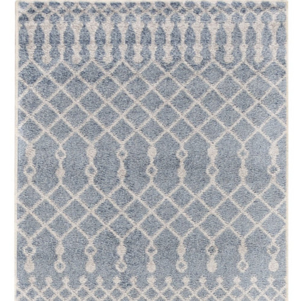 10' Blue And Ivory Moroccan Washable Runner Rug