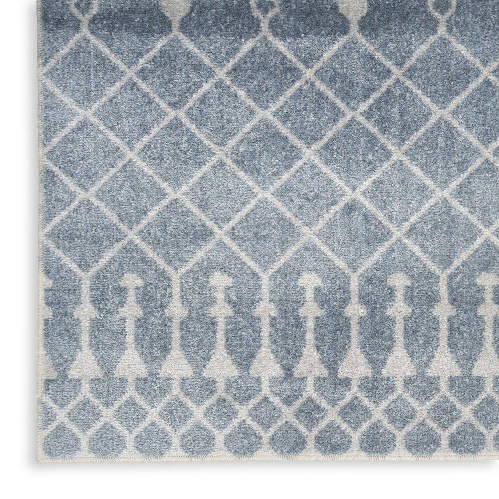 10' Blue And Ivory Moroccan Washable Runner Rug