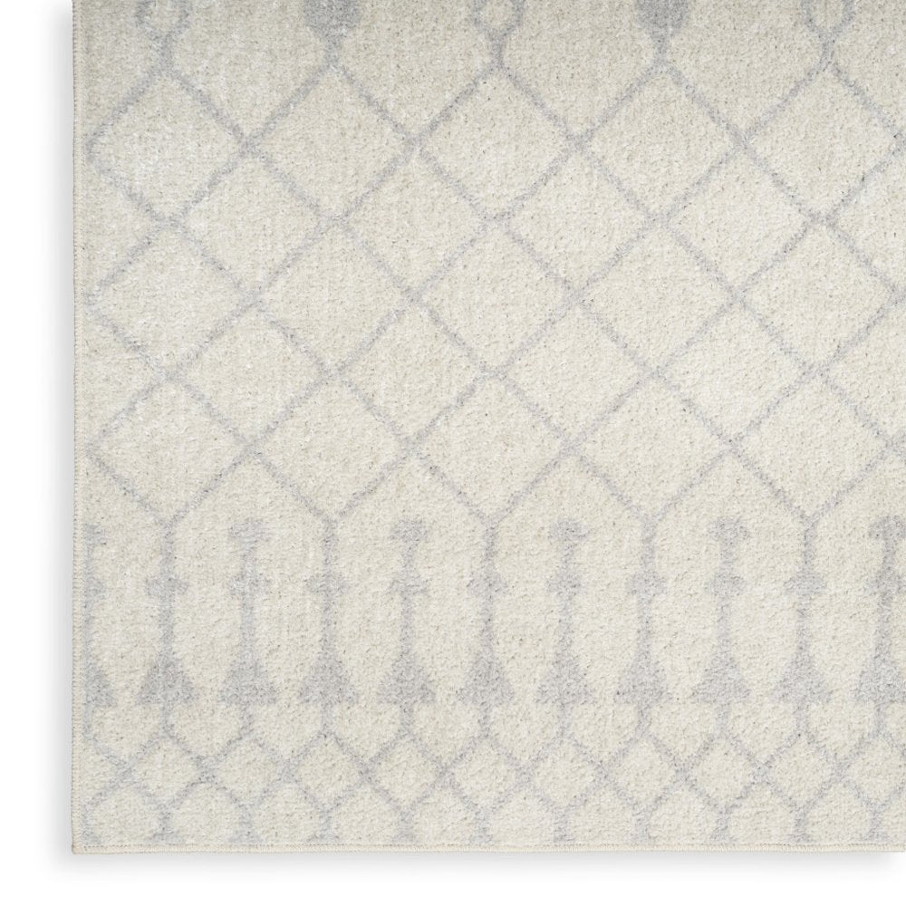 10' Gray And Ivory Moroccan Washable Runner Rug