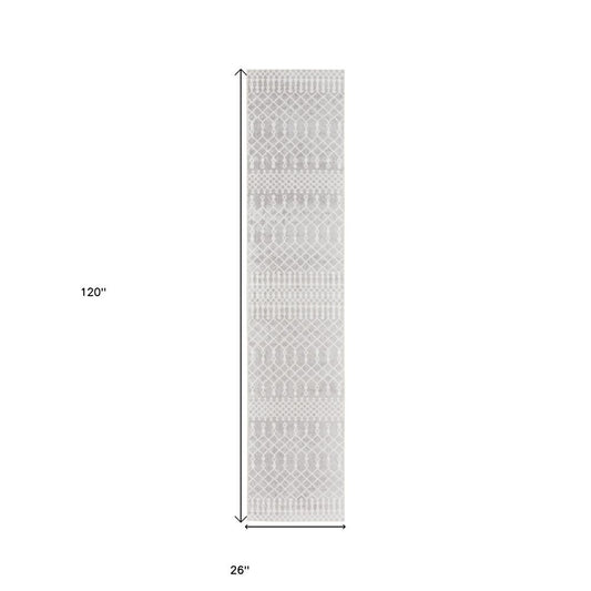 10' Gray And Ivory Moroccan Washable Runner Rug