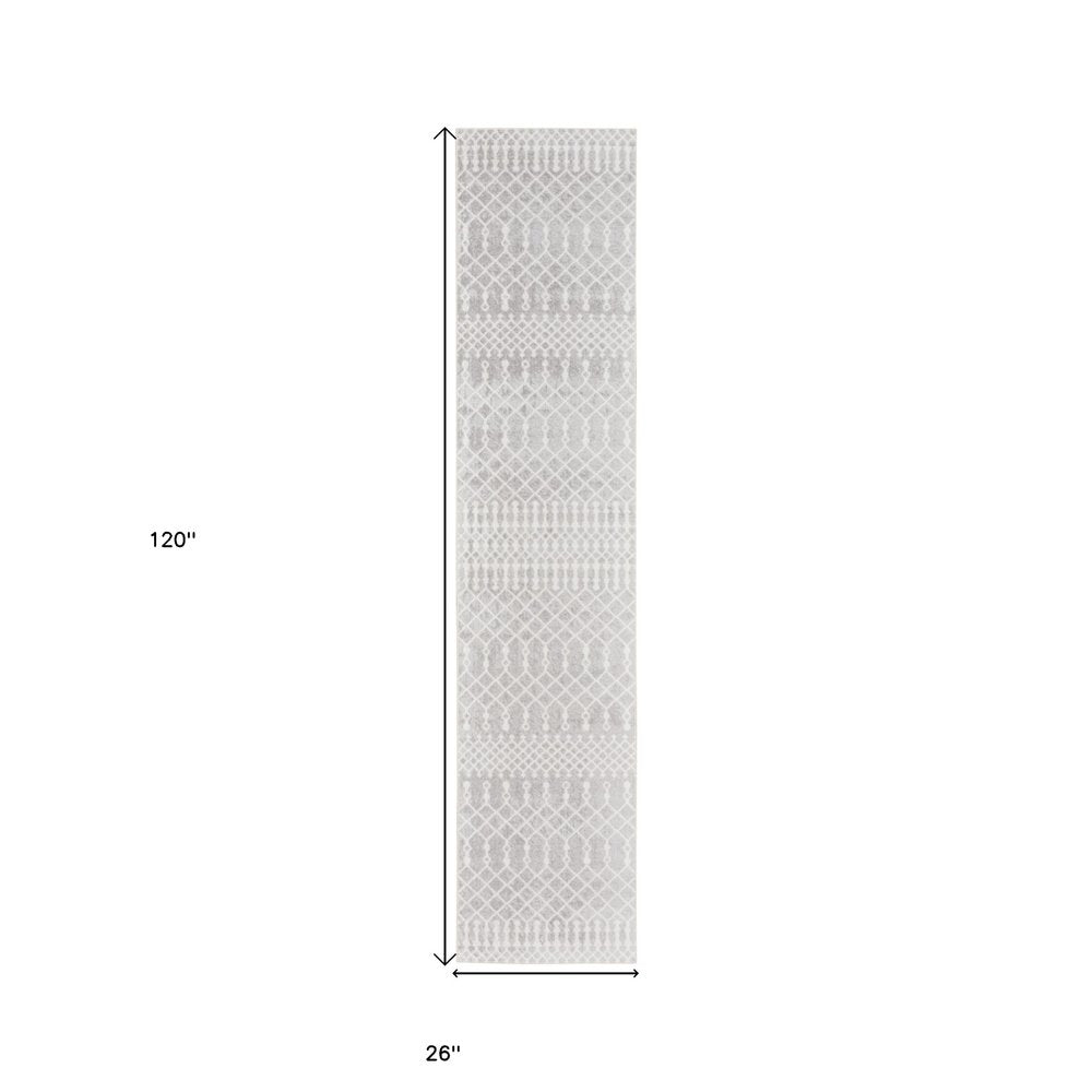 10' Gray And Ivory Moroccan Washable Runner Rug