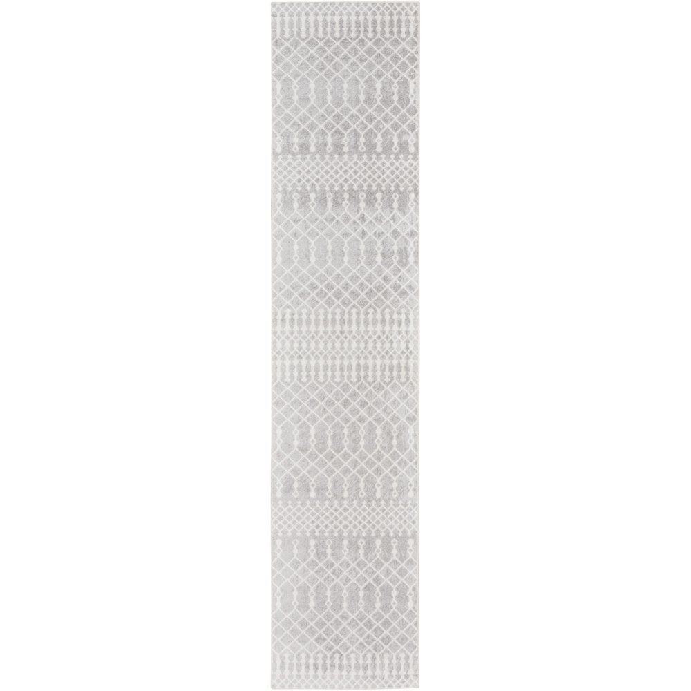 10' Gray And Ivory Moroccan Washable Runner Rug
