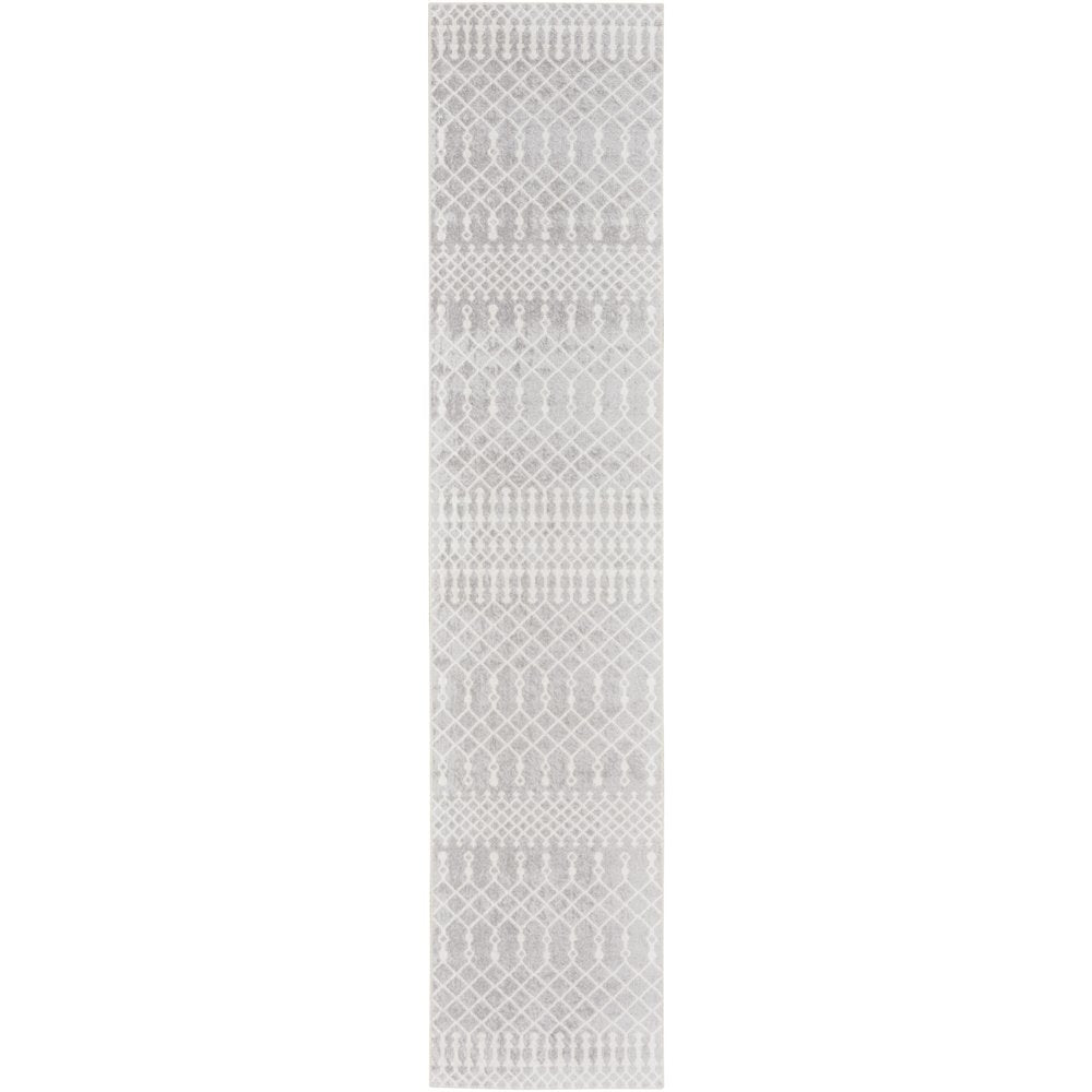10' Gray And Ivory Moroccan Washable Runner Rug