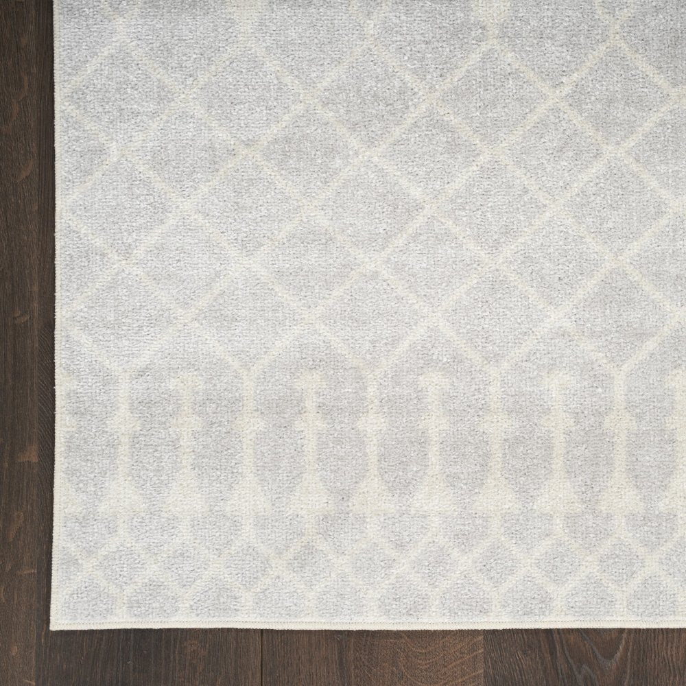 12' Gray And Ivory Moroccan Washable Runner Rug