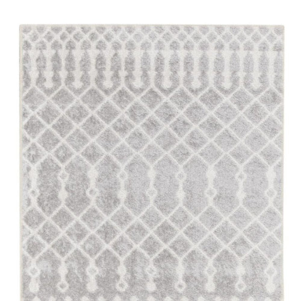 12' Gray And Ivory Moroccan Washable Runner Rug